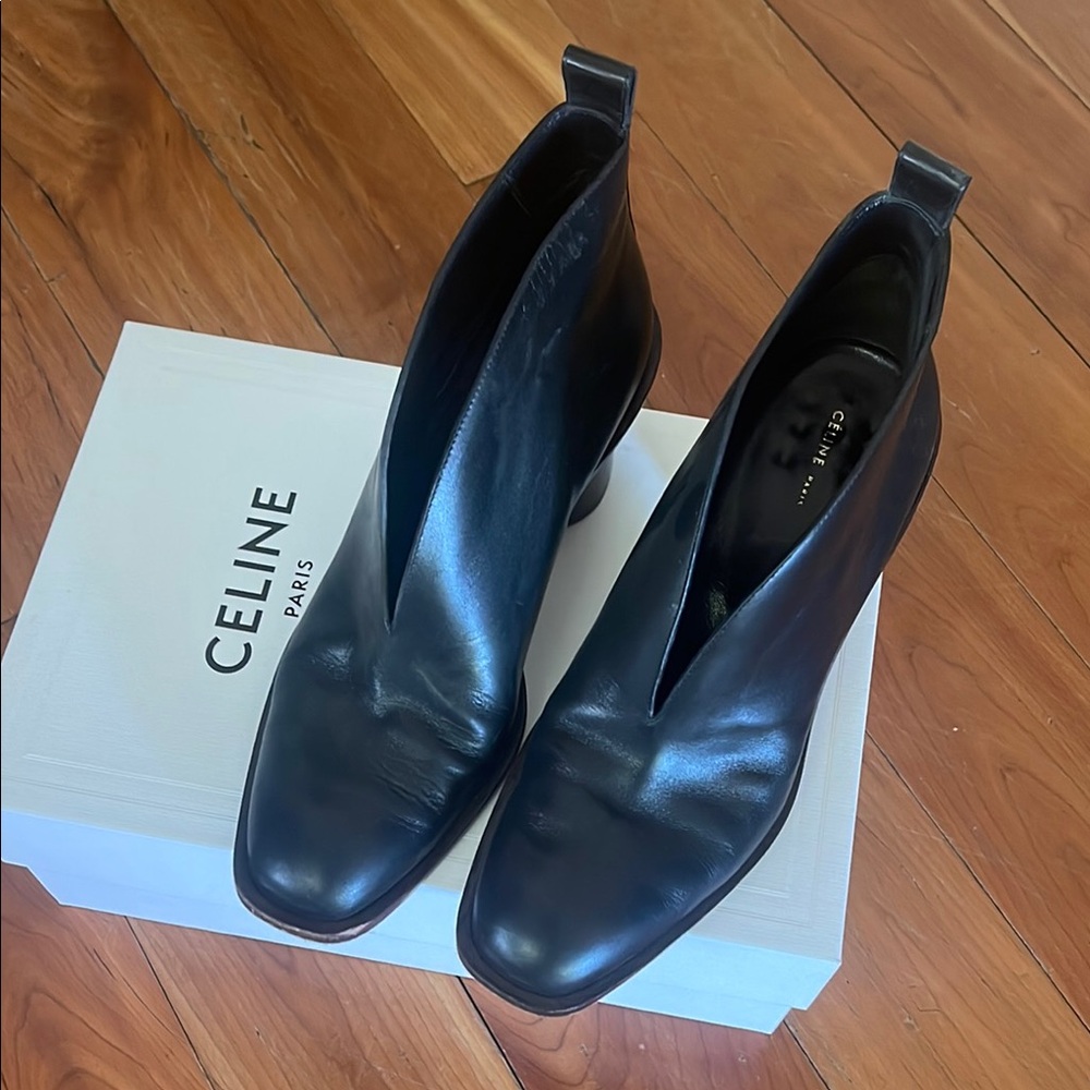 Celine Black Leather V-Front Ankle Booties
